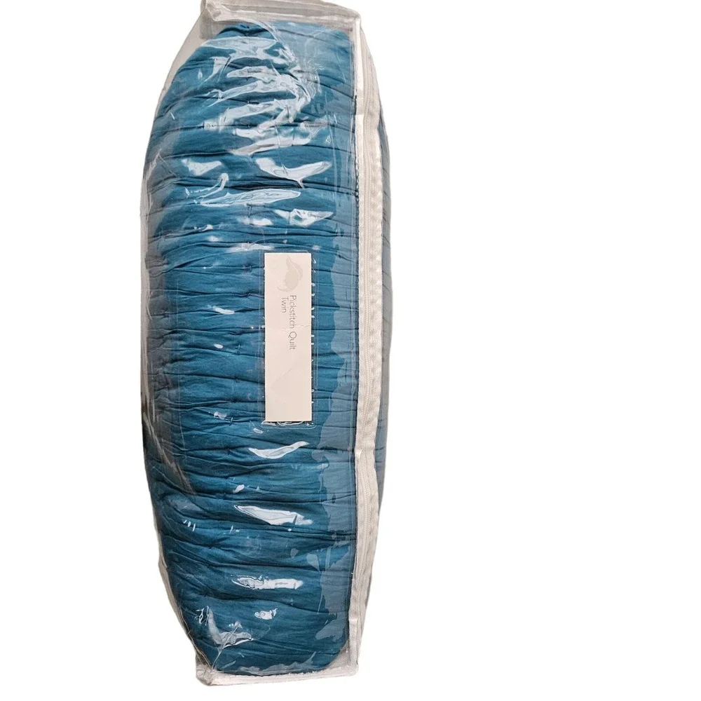 Twin Pickstitch Blue Quilt Bedding Ruched Feminine‎ Cottagecore Cotton Sky New
